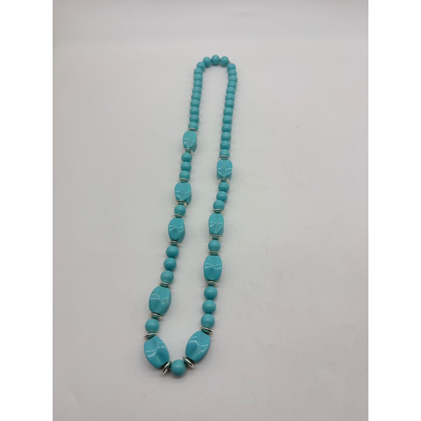 Vintage Turquoise Blue Chunky Lucite Plastic Beaded Statement Necklace 30 Inch