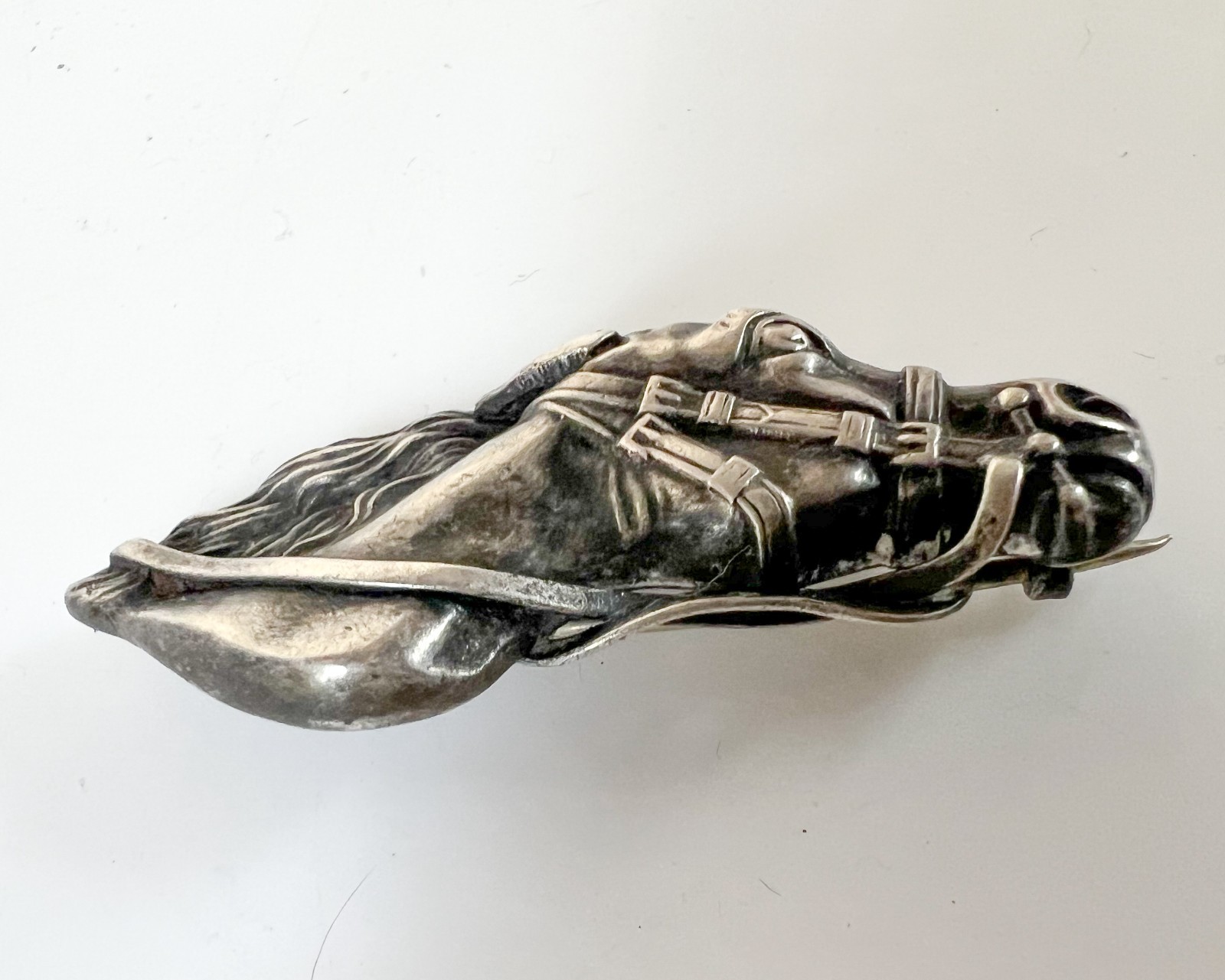 Victorian Sterling Silver Horse Head Equestrian Brooch