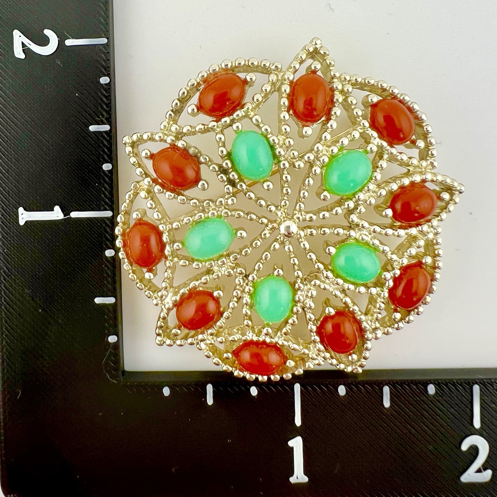 Vintage Sarah Coventry MCM Bracelet Brooch Set Gold Tone Green Red Signed