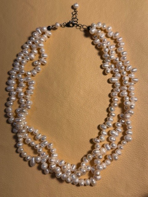 Baroque Pearl Necklace Triple (3) Strand Freshwater Lobster Clasp 17″-18″