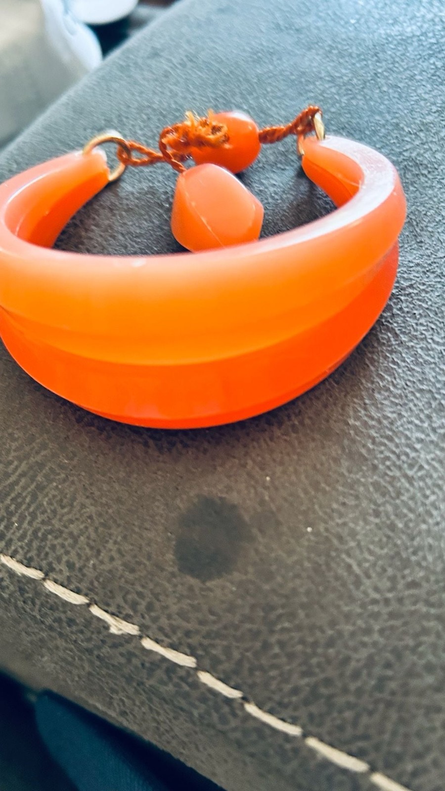 Vintage Orange celluloid Bangle Bracelet with Toggle Closure