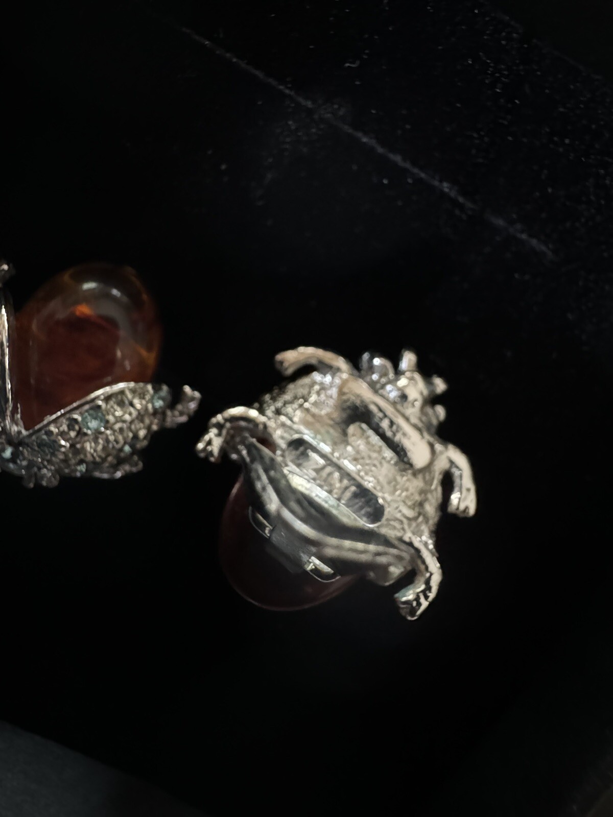 VTG CARLO ZINI Italian Designer Amber CZ Rhinestone Bee Lady Bug Earrings