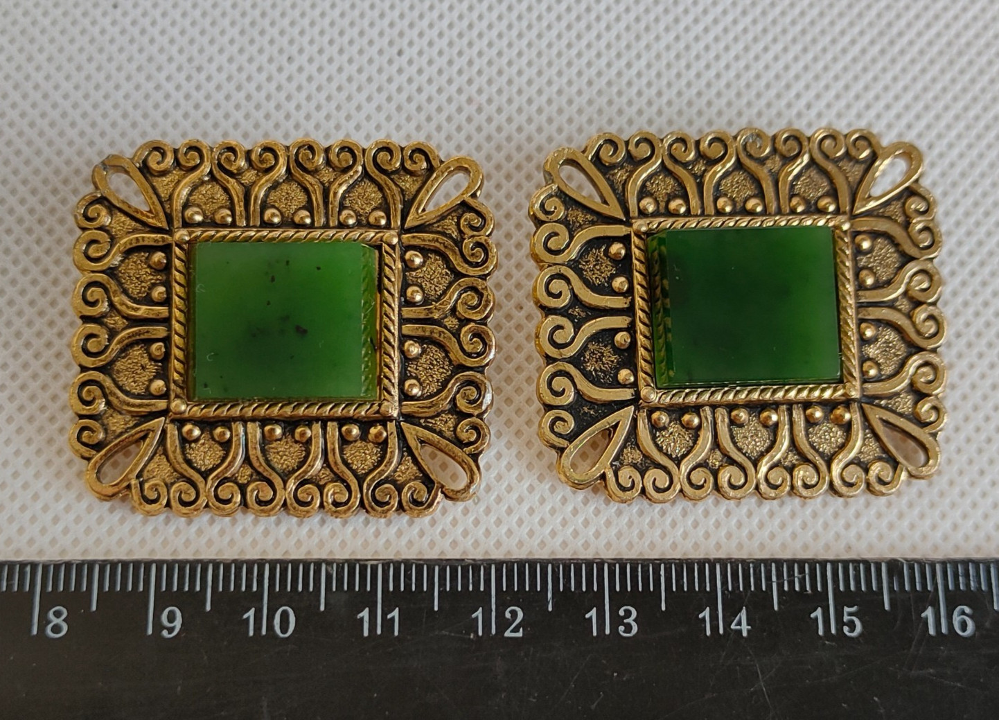 Vintage Soviet beautiful brooches with jade stones, 2 pcs. USSR.