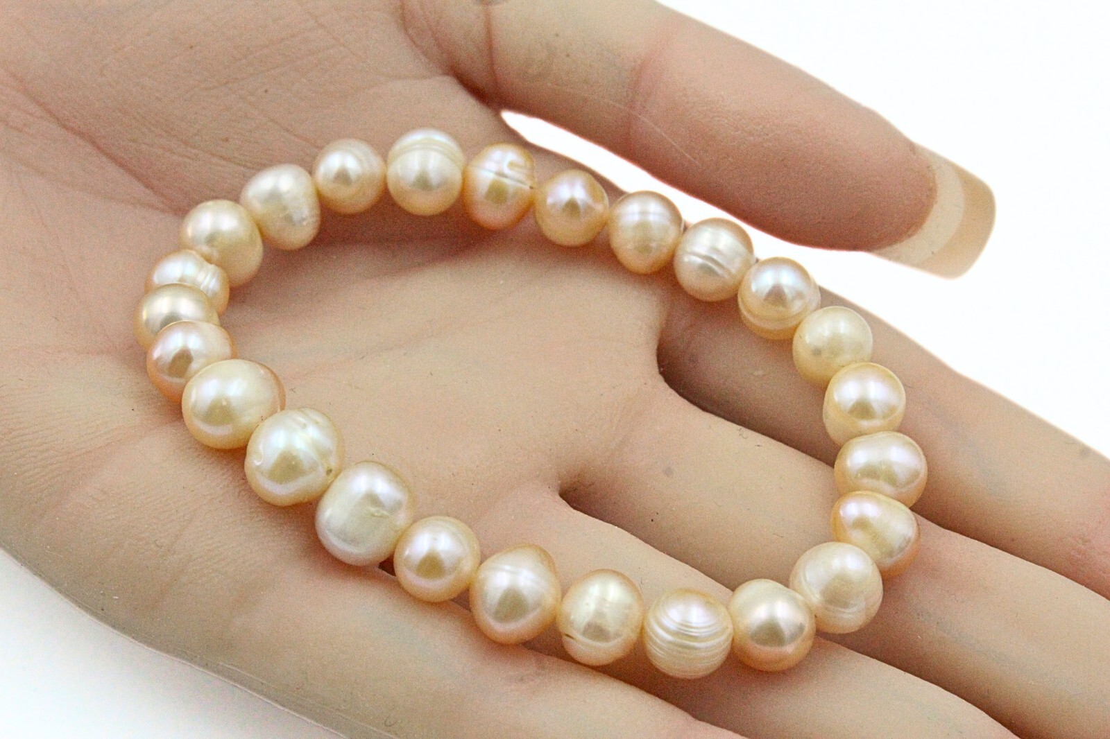 Stunning Classic HSN Keshi Champagne Freshwater Pearl Stretch 2 Set Bracelet