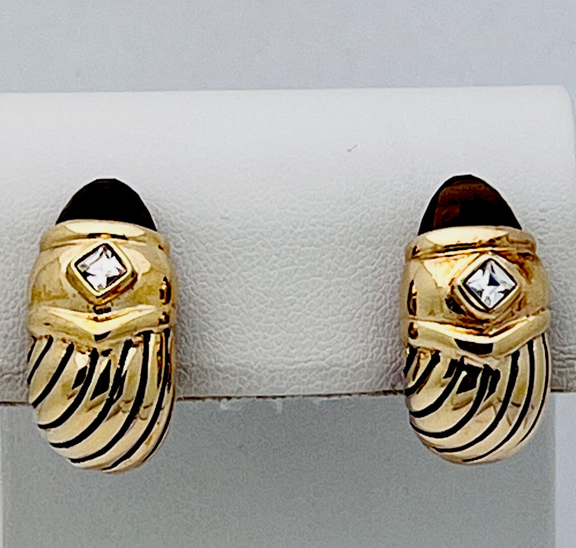 Vintage 1990s Gold Tone Topaz/Clear CZ French Back Pierced Earrings