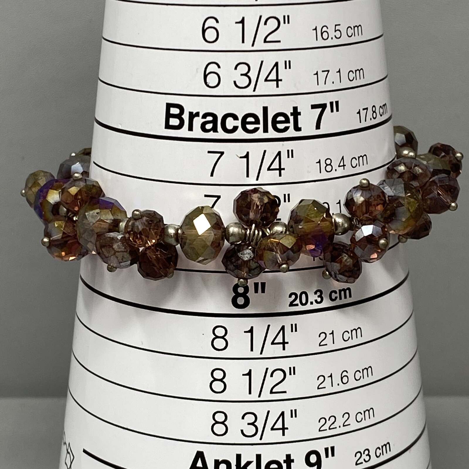 Stretch Bead Bracelet Purple Faceted Glass Cluster Fire Polished Iridescent 7.5″
