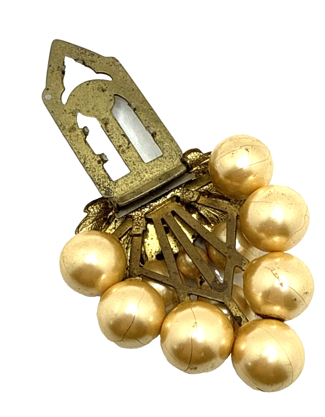 Vintage Miriam Haskell Faux Pearl Grape Cluster Dress Fur Clip Unsigned 2.5″