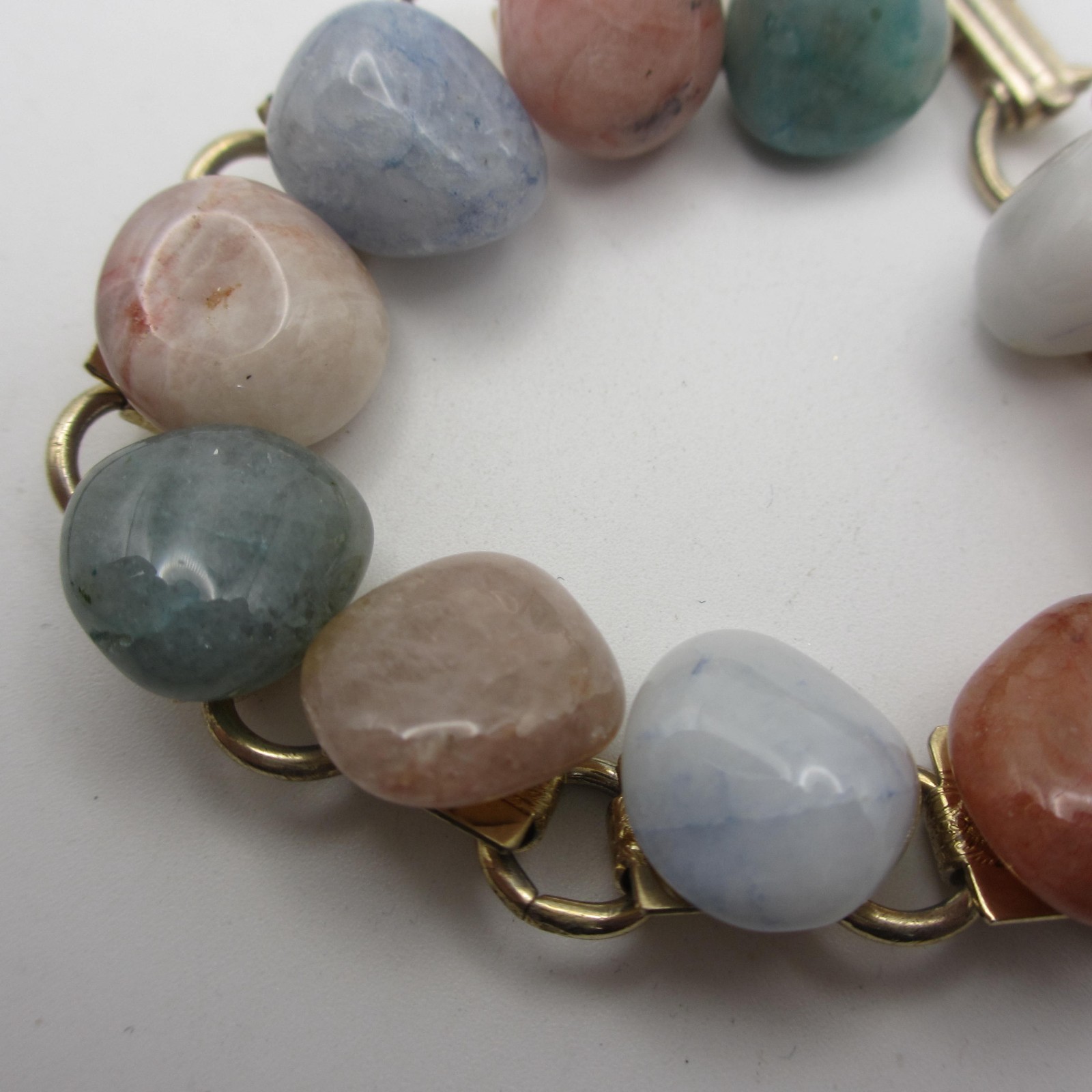 Vintage Gem Stone Bracelet Multicolor Pastel Gold Tone