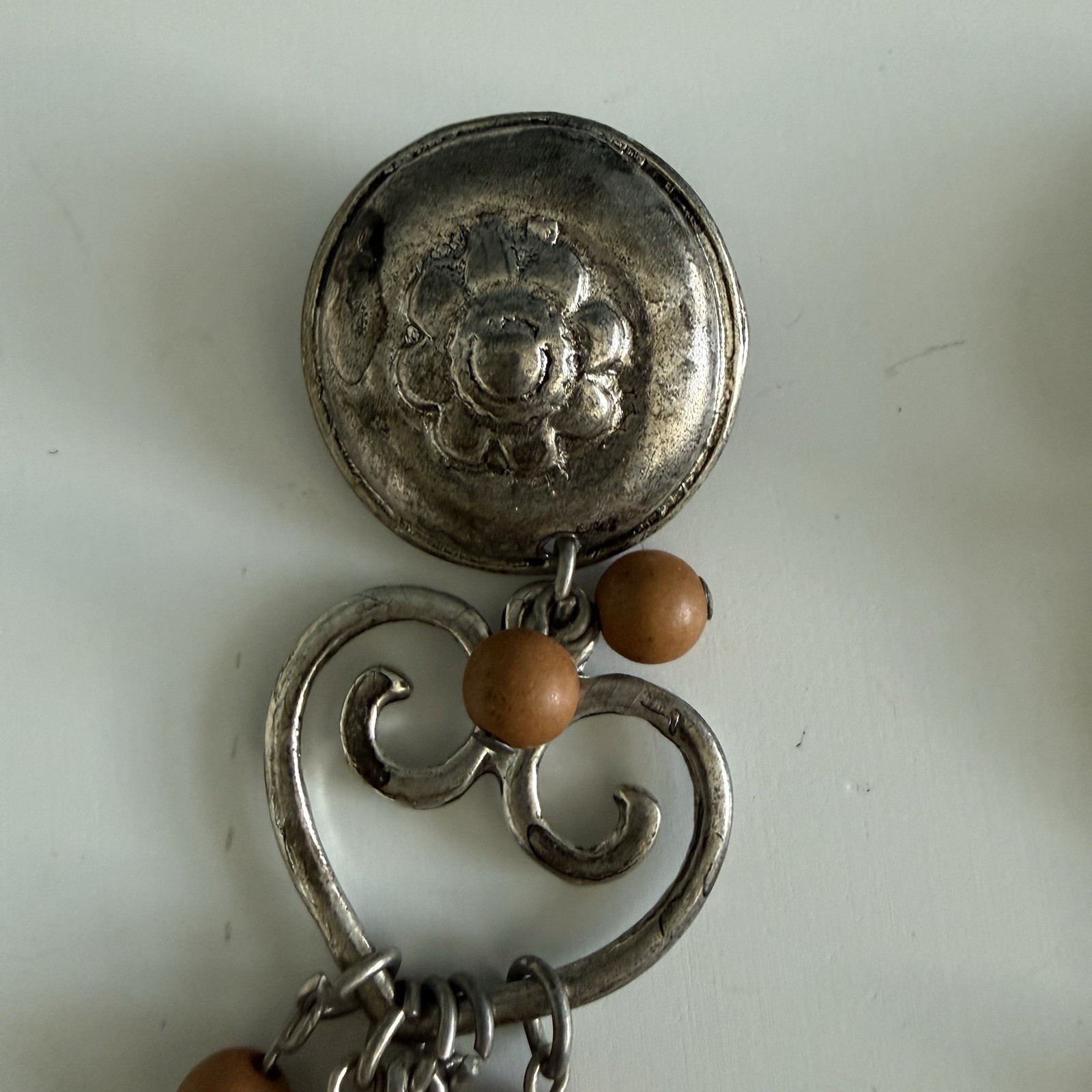 Vintage Beaded Wooden Silvertone Beaded Pins Set of 2 Approximately 4”L