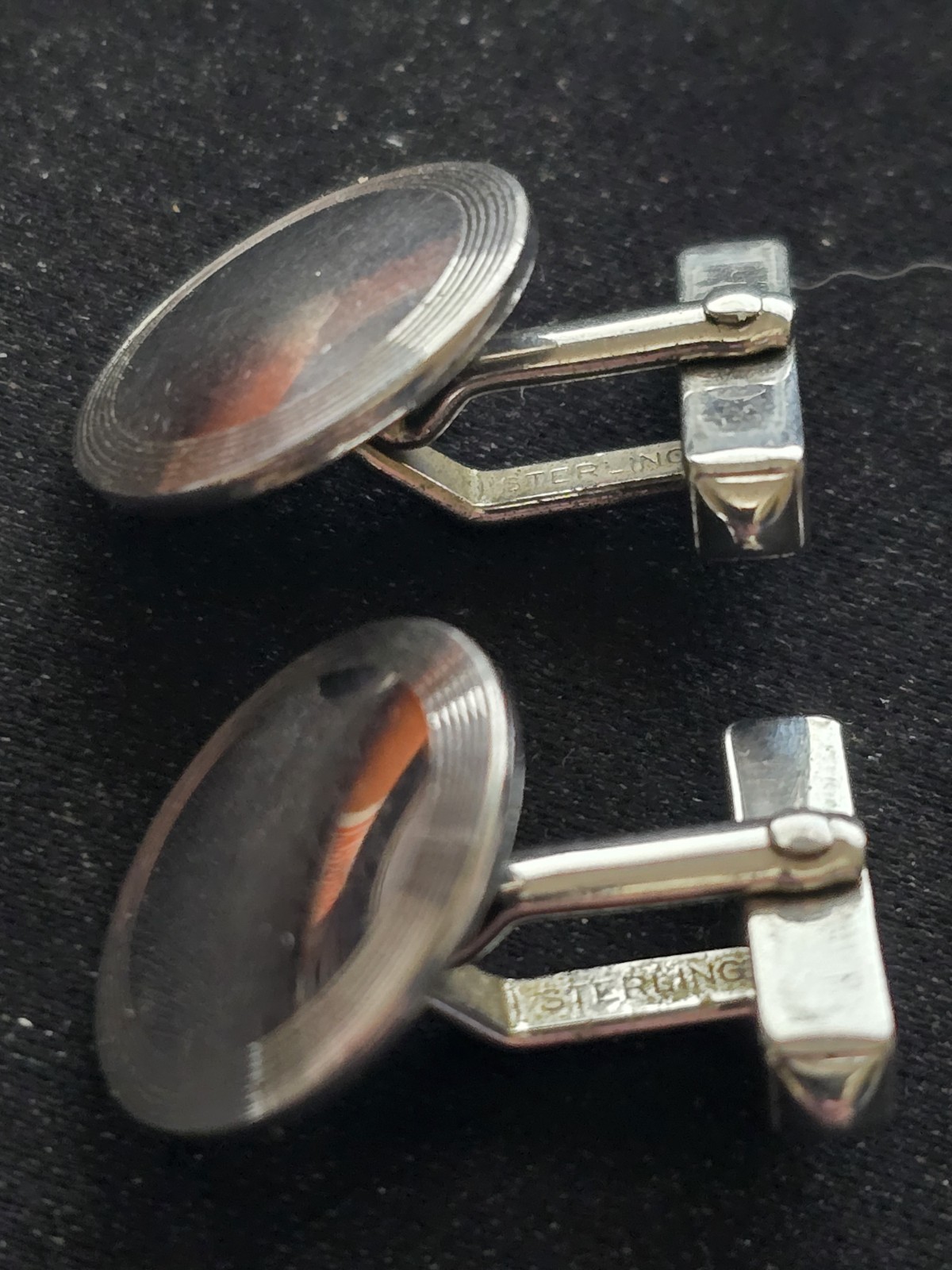Vintage Swank Sterling Silver Round Cufflinks Geometric Art Deco