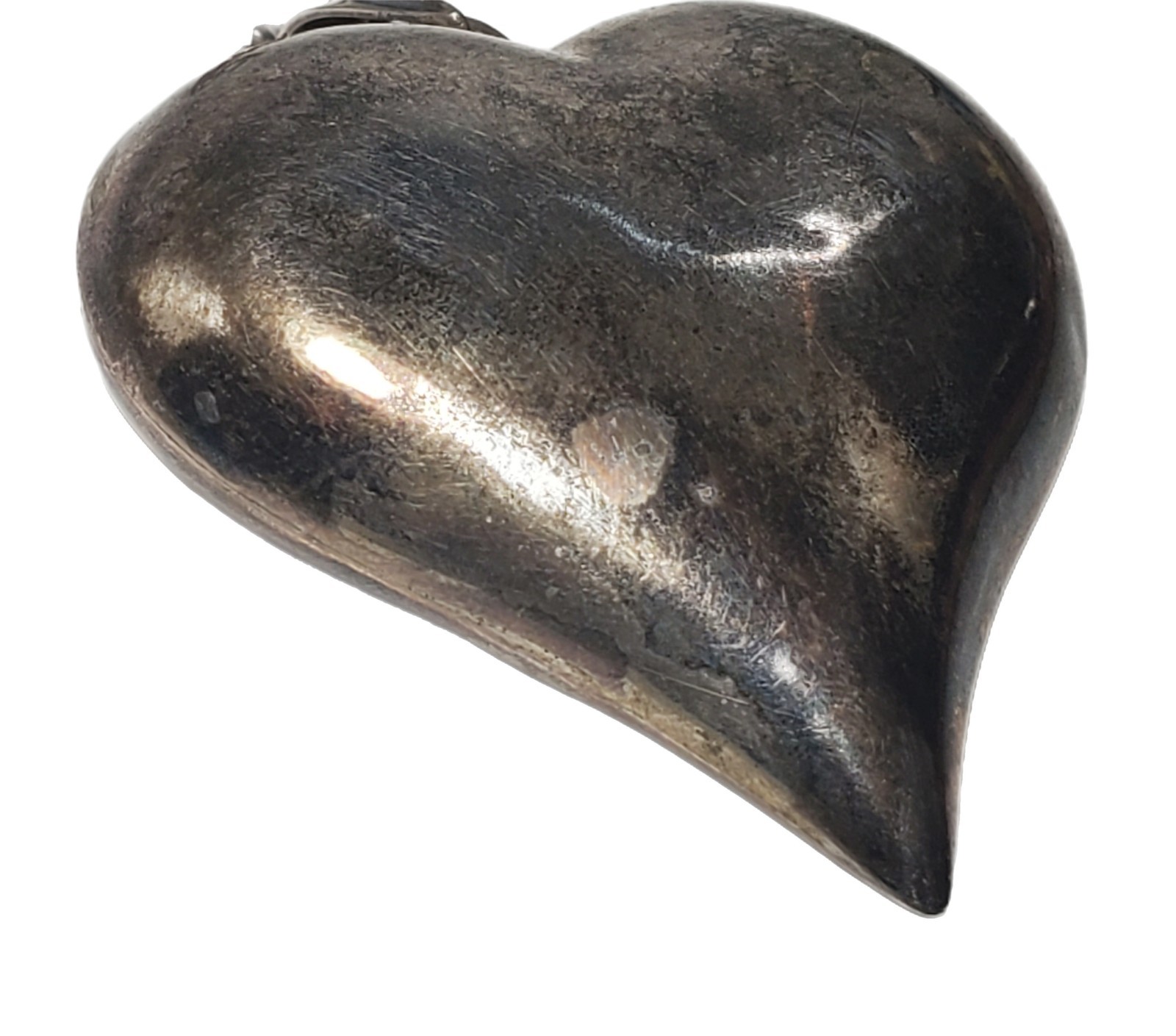 Vtg Sterling Silver 1¾” Puff Heart Necklace W/ Oval Chain Link Overhead Patina