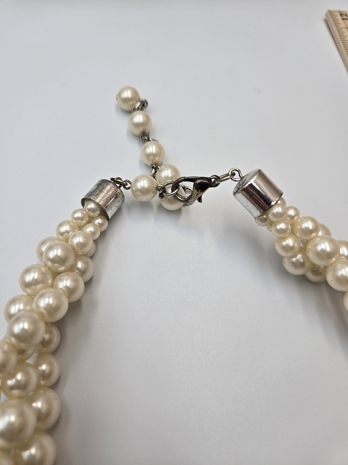 3 Strand Graduated Faux Pearl Choker Necklace Ivory color bold statement 221