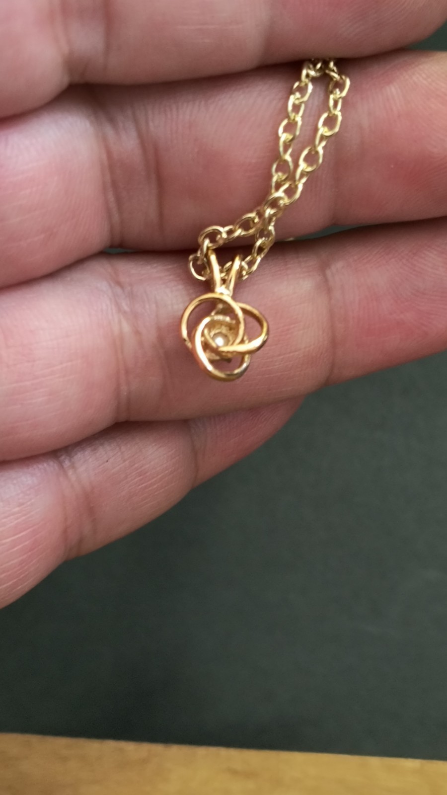 VTG Pearl & Goldtone Love Knot Charm, 16″ Chain, Sweet Gift – June Birthstone