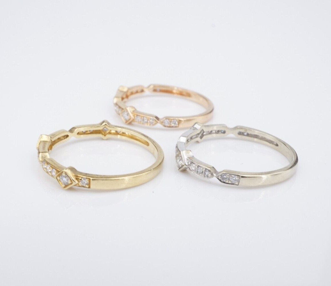 18k Gold Diamond Band Ring Set Stackable 1/2ctw Yellow Rose White Sz 6.25 RG4327