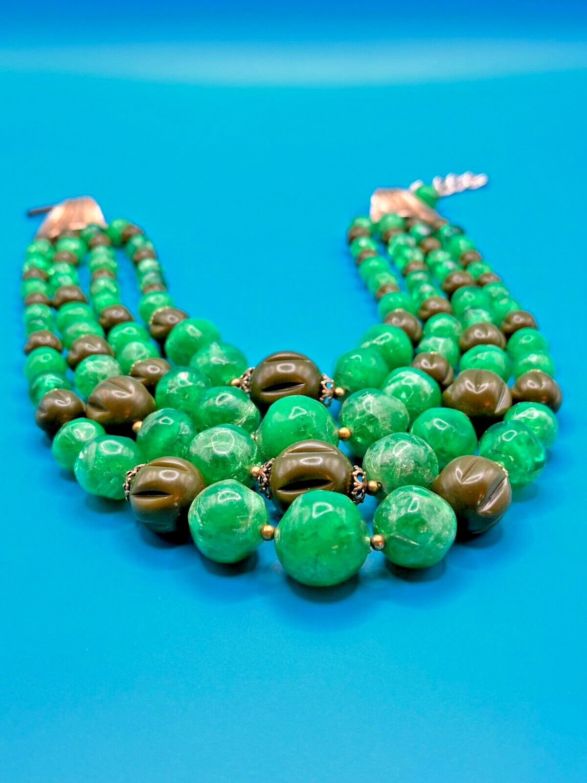 Arthur Pepper Necklace Vtg 4 Strands Shades Green Different Size Beads Signed