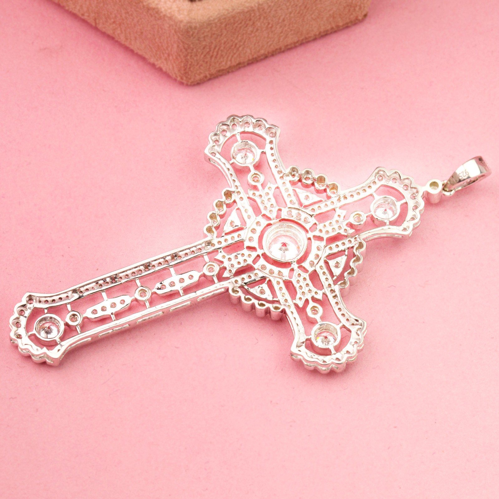 3.85TCW Round Lab Grown Diamond 14K Gold Vintage Art Deco Cross Filigree Pendant