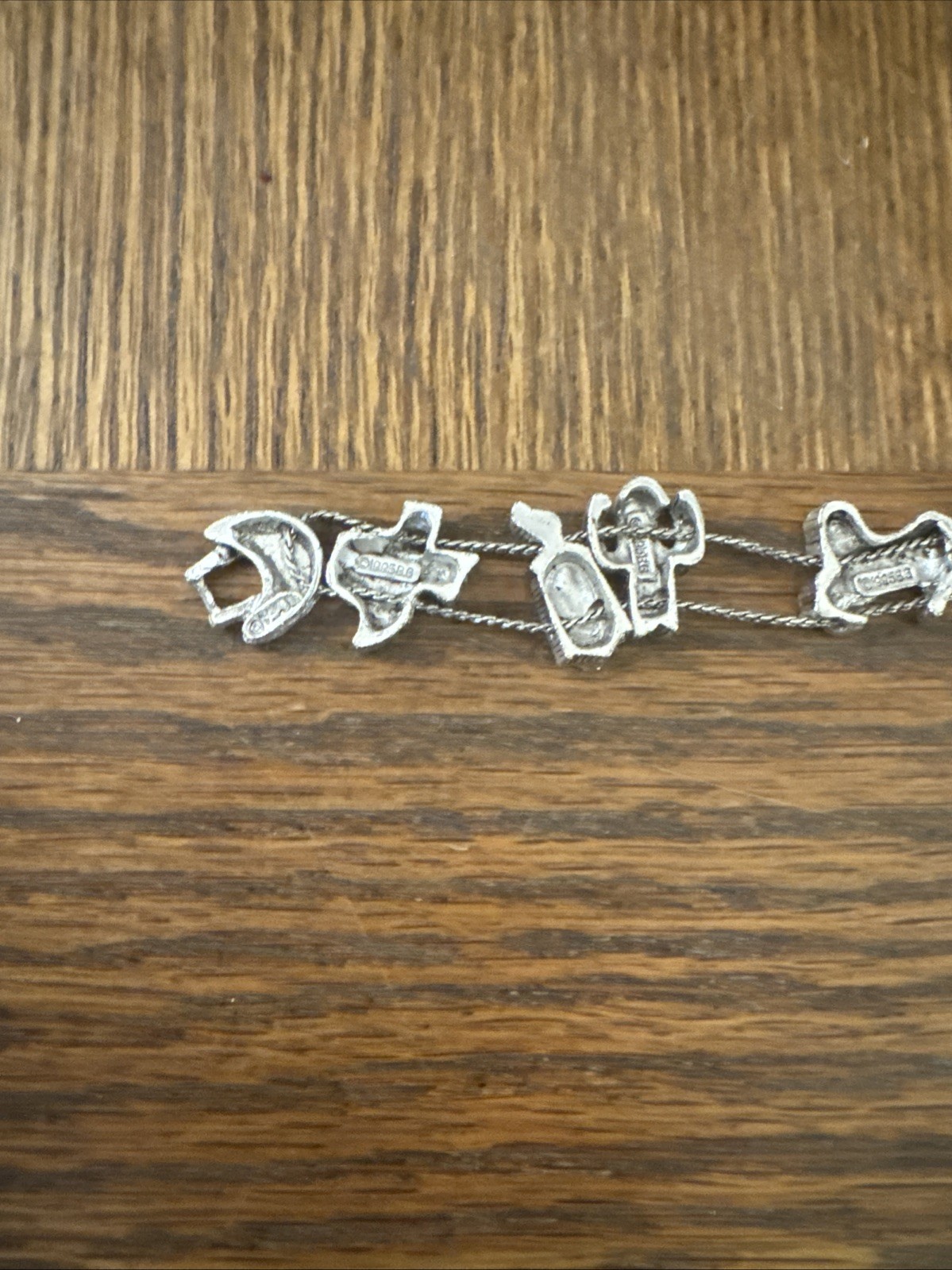 Vtg Charm TEXAS Western CACTUS OIL WELL HORSE SILVER Tone Slide Bracelet TOFA