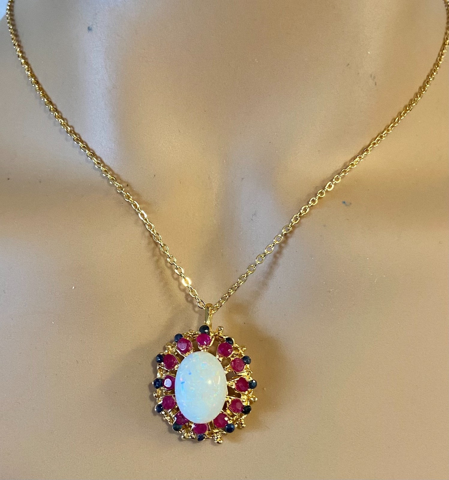AUTHENTIC SWOBODA PENDANT~ GENUINE AUSTRALIAN FIRE OPAL, RUBY, SAPPHIRE