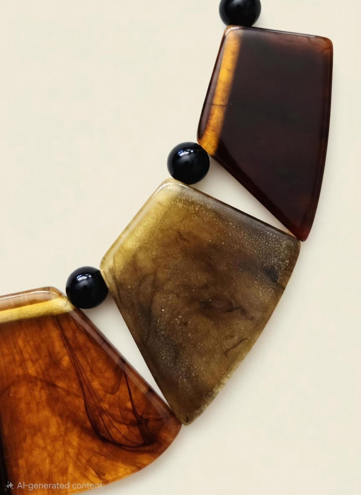 Vintage Lucite Statement Necklace Amber Tortoise Resin Geometric Necklace