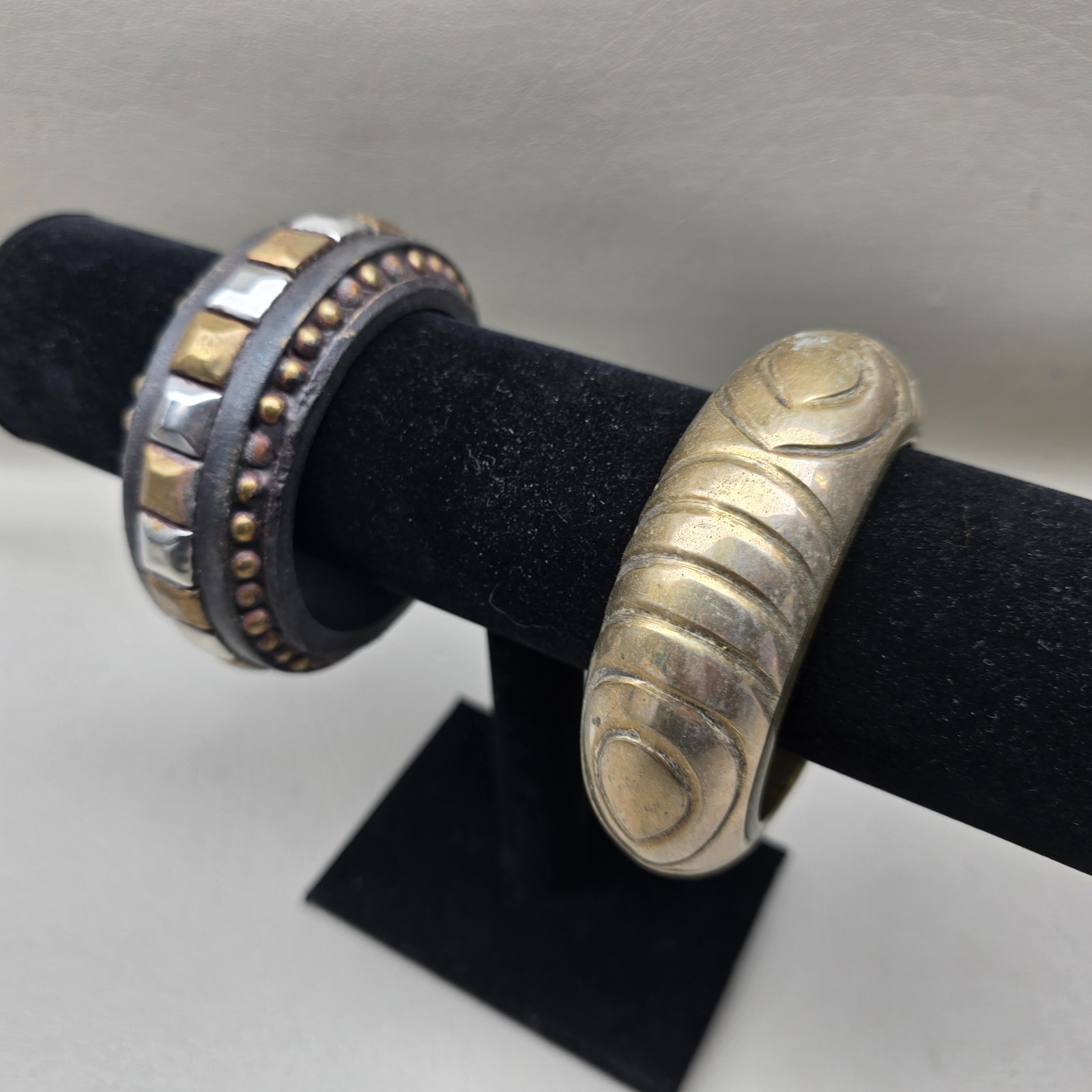 Vintage Bangle Bracelet Lot Mixed Metal Chunky Wide Statement Pair