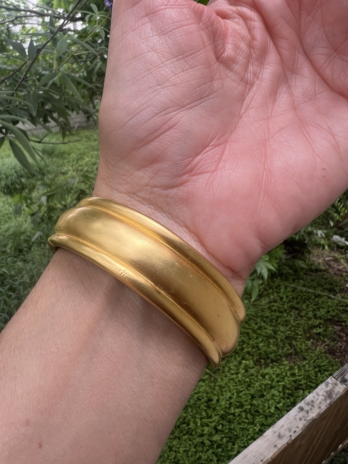 Vintage 80s Brushed Gold Tone Clamper Bangle Bracelet Modern Statement Runway