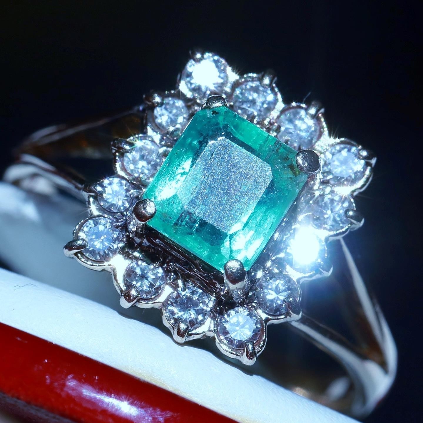 14k rose gold 0.78ct natural diamond sz 4.25 ring emerald vtg treated 2.50g 3823