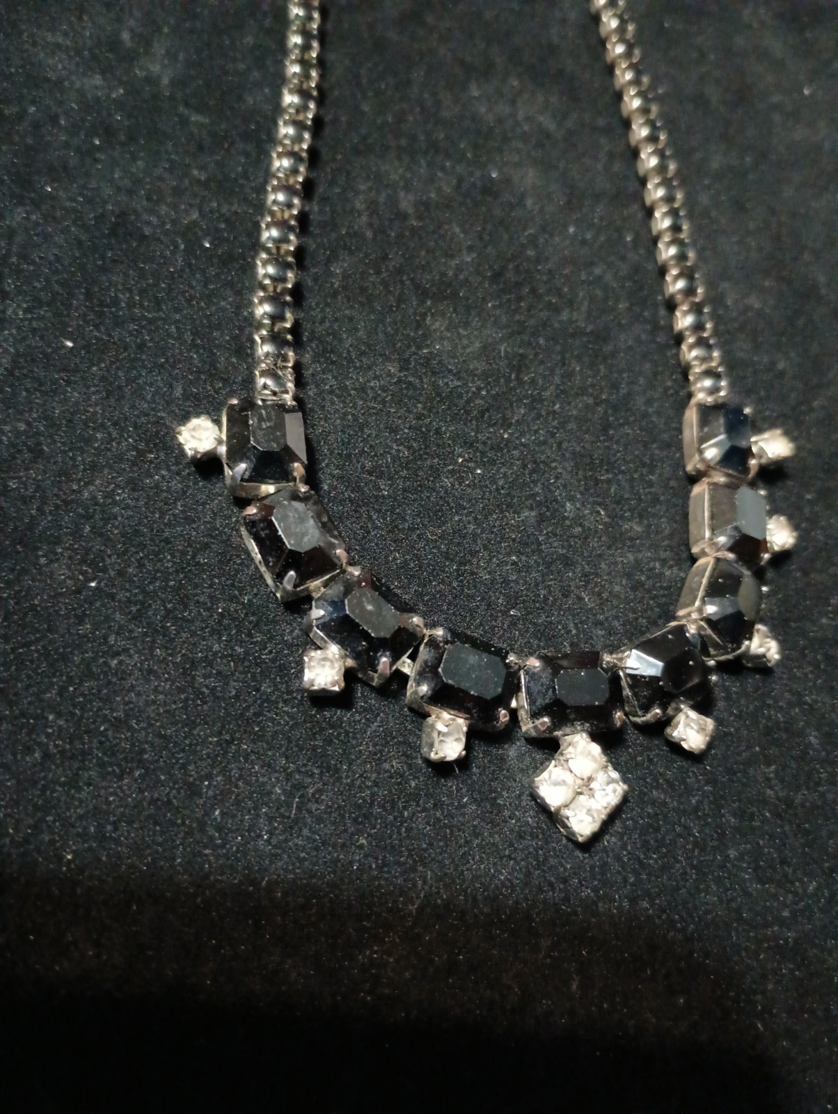 Vintage Choker Necklace. Black & Clear Rhinestones. *Note
