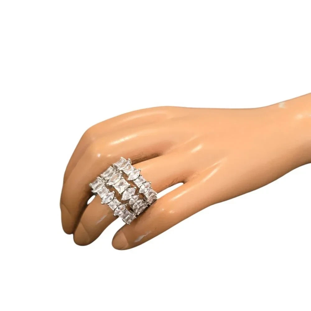 Vintage Signed DBJ Sterling Silver Cubic Zirconia Statement Ring Size 8