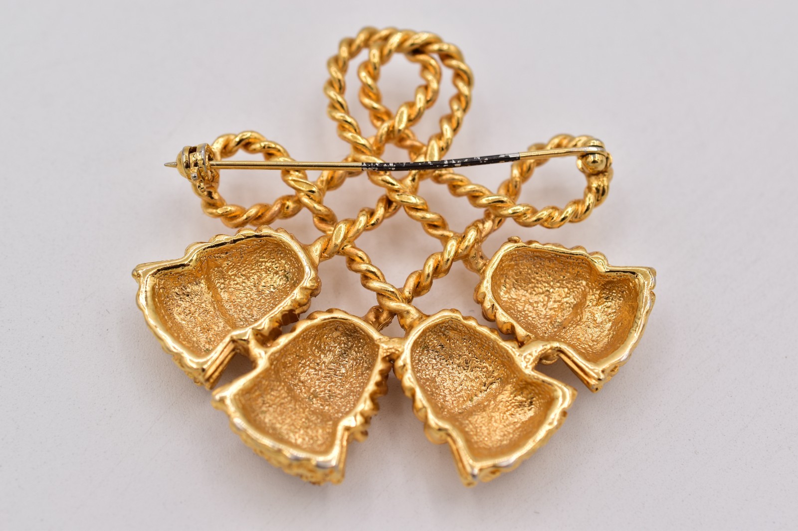 Vintage Gold Knotted Rope Tassel Brooch Pin Celtic Statement Chunky 1980s BinBP