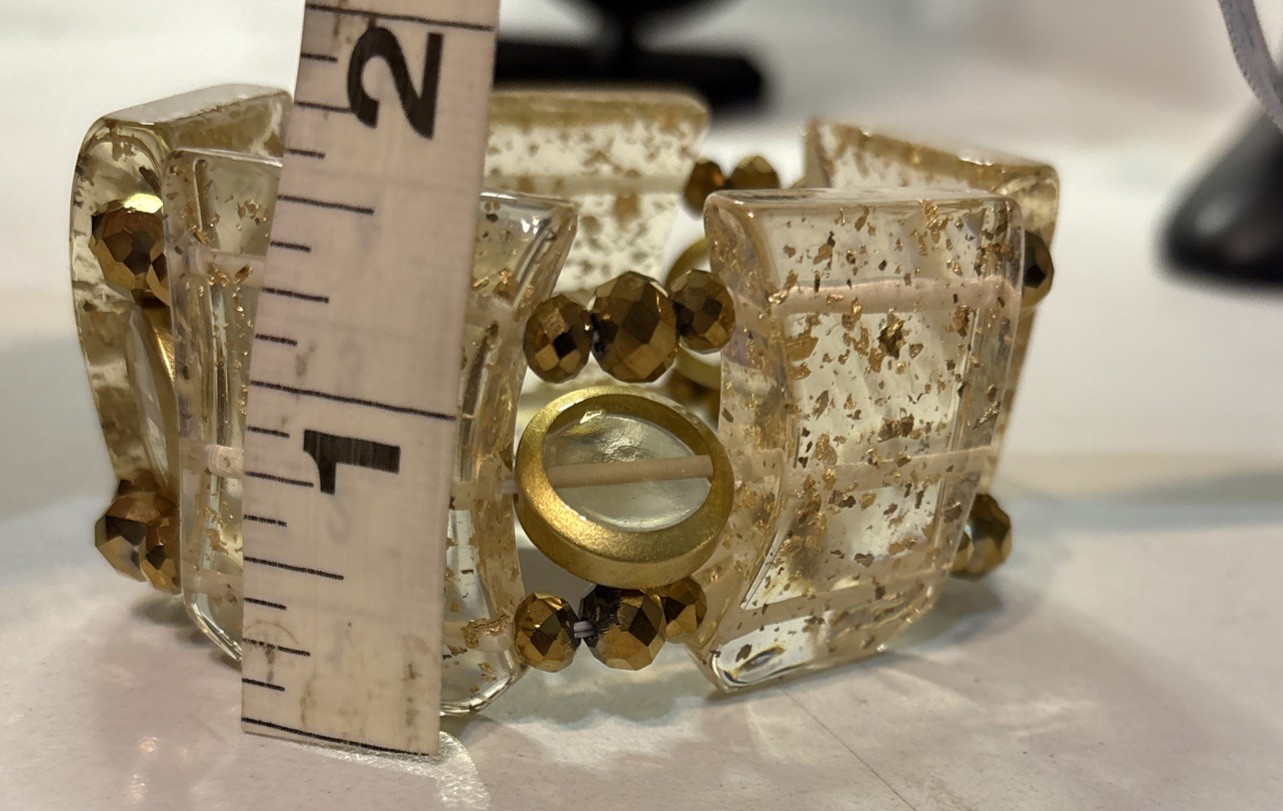 Vintage Chunky Statement Clear Lucite With Gold Flecks Demi Parure Set
