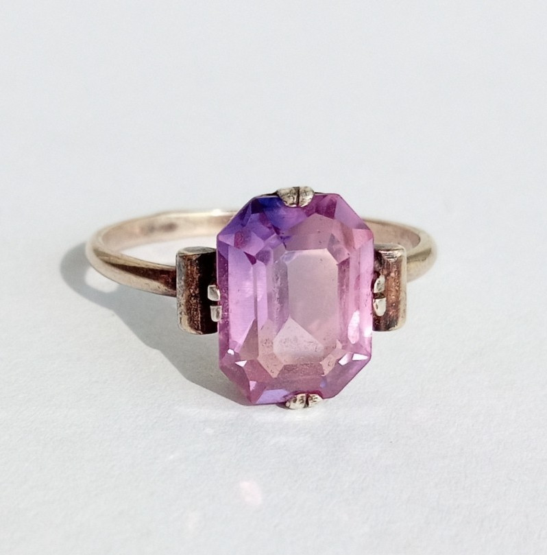 Vintage Ring Purple stone Sterling Silver 875 star USSR times Jewelry size 8.25