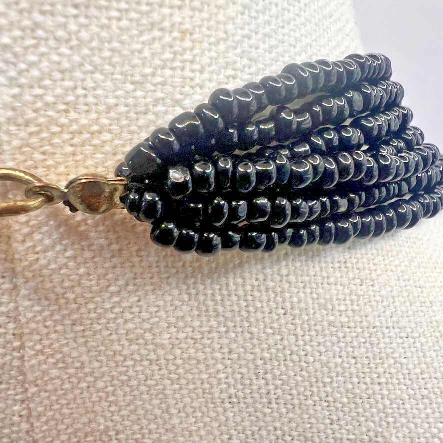 Vintage Boho Multi-Strand Necklace Yellow Black Natural Wood Seed Beads Earthy
