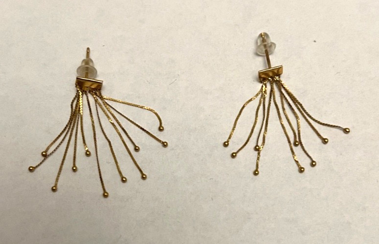 Vintage Pair 14K Yellow Gold Dangle Drop Balls On Chains Pierced Post Earrings