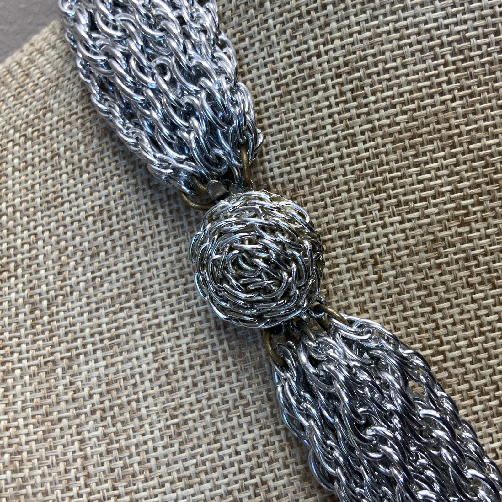 Vintage 1960s light weight aluminum multistrand silver tone chain necklace