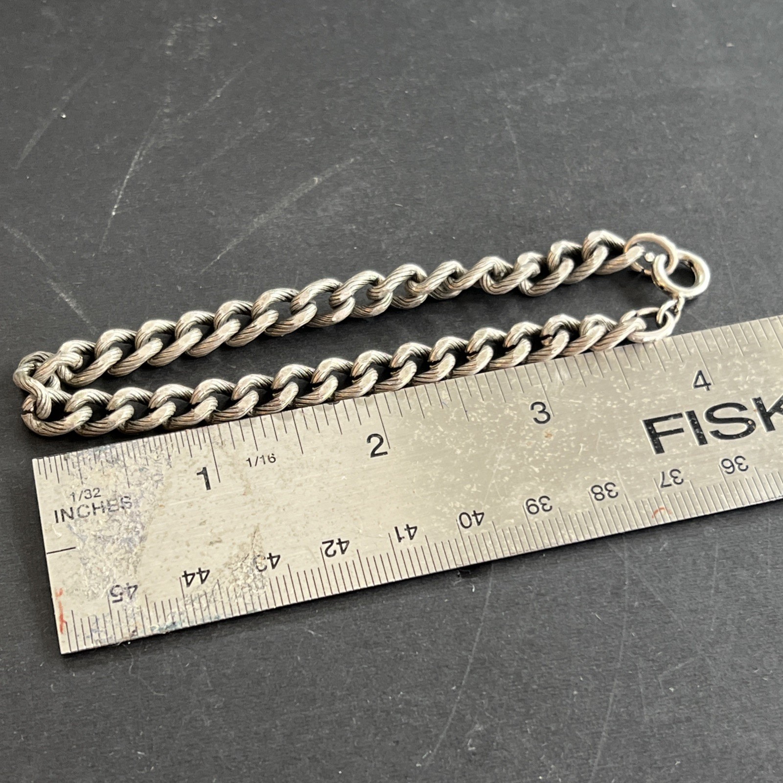 Vintage Silver or Pewter Tone Large Link Bracelet 8.75” Gun Metal Brushed Etched