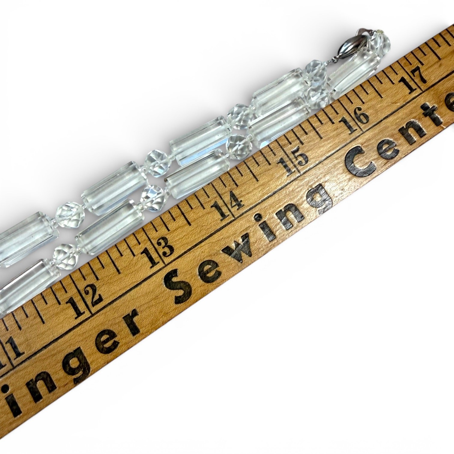 Vintage Clear Faceted Glass Bead Necklace, 34” Long, Rectangular Beads, Opera
