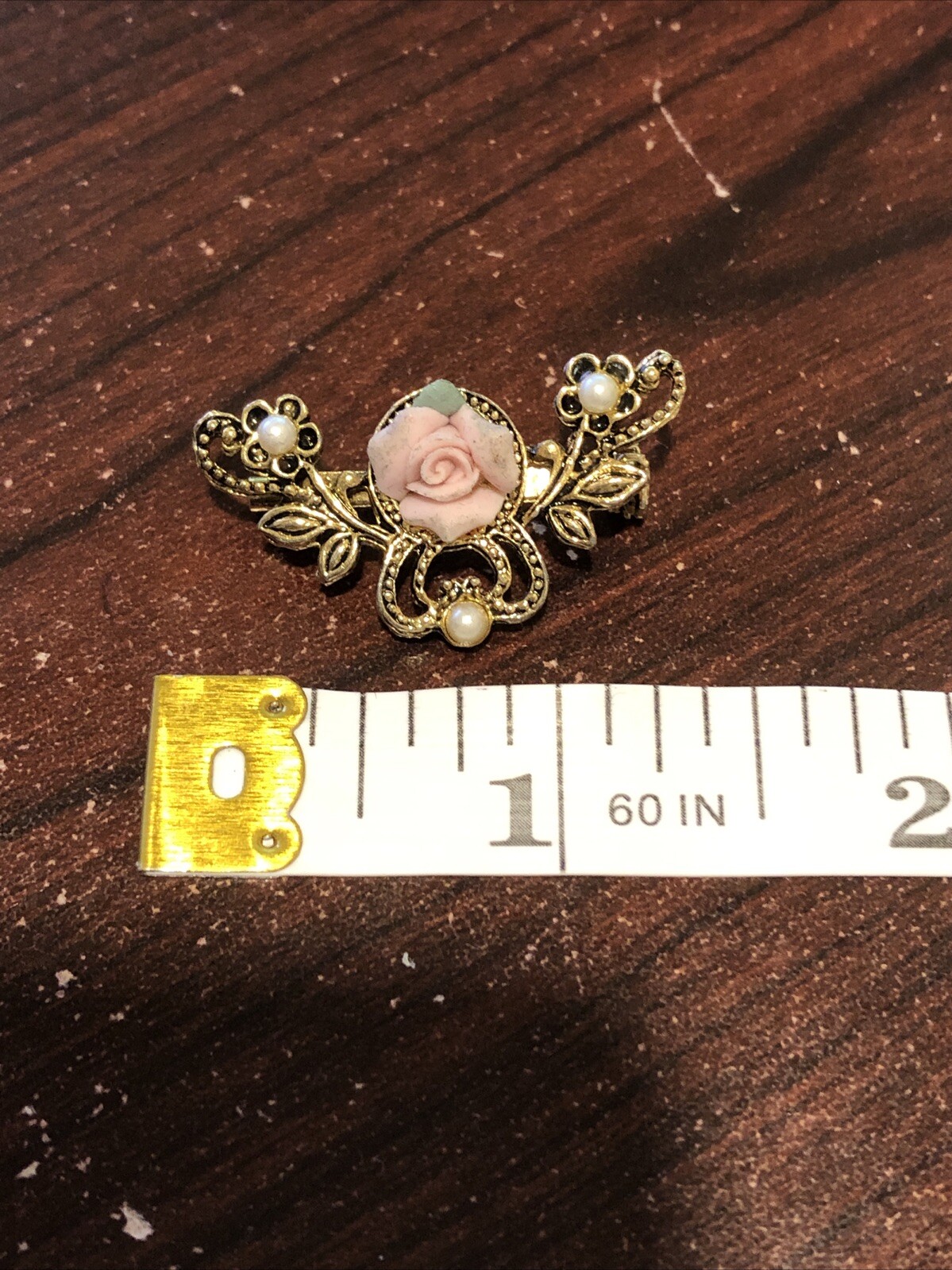 1928 Style Gold Tone Pierced Earrings Faux Pink Pearl and Gray Teardrop w/Brooch