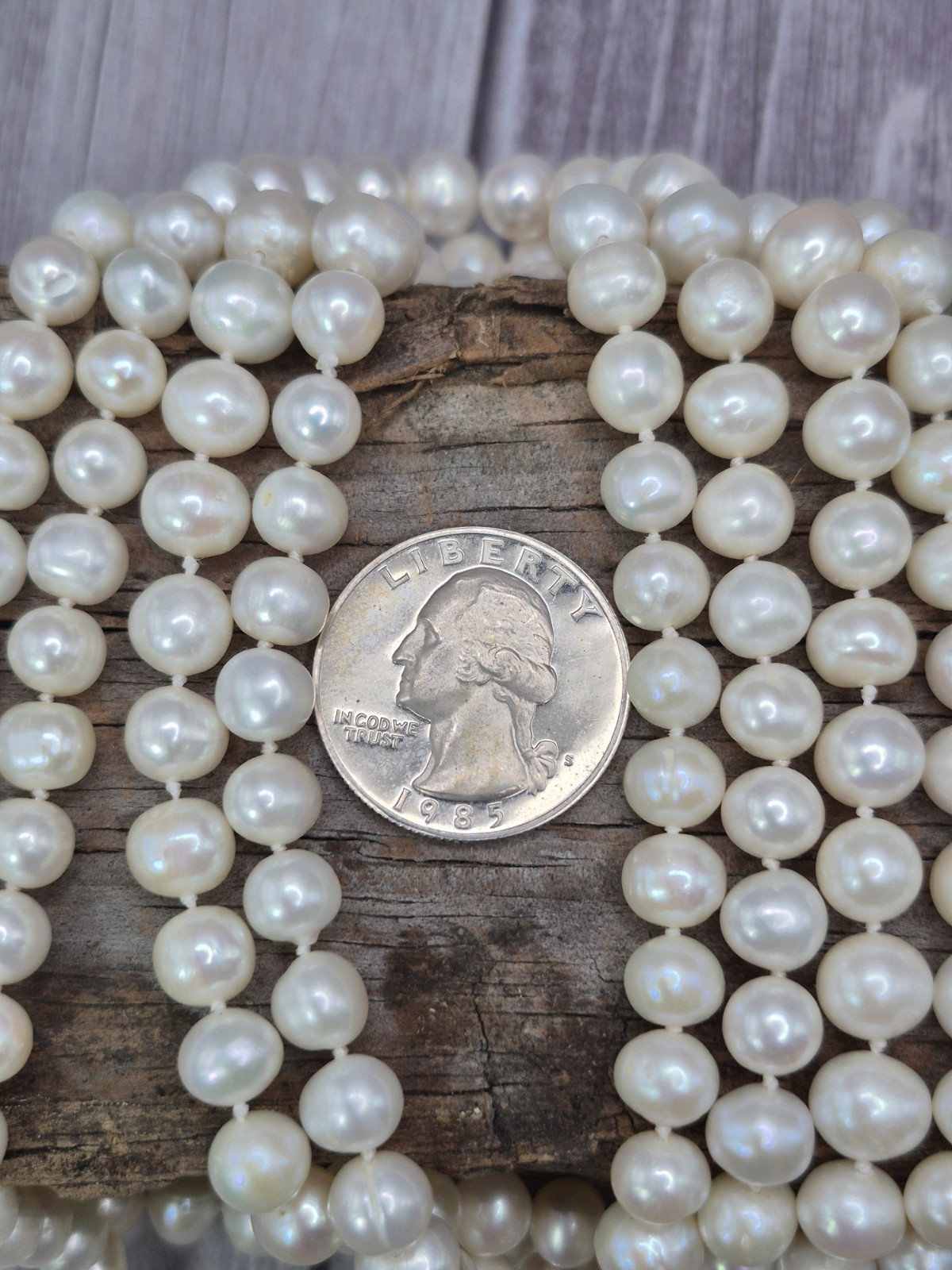 Vintage 52″ Long Single Strand 7-8mm Off White Pearl Necklace June Birthstone