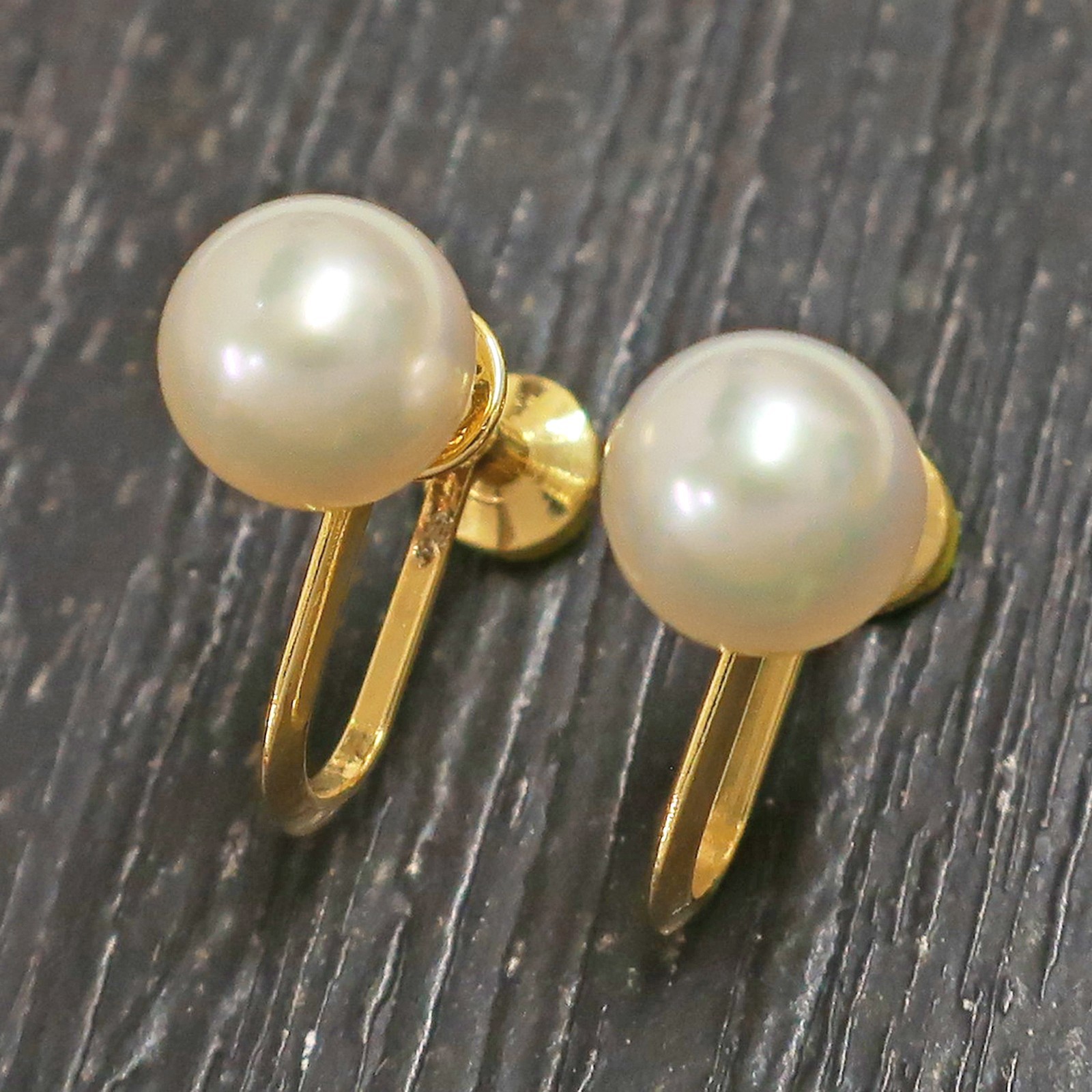 MIKIMOTO K14YG Yellow Gold Pearl Earrings #950c Rise-on
