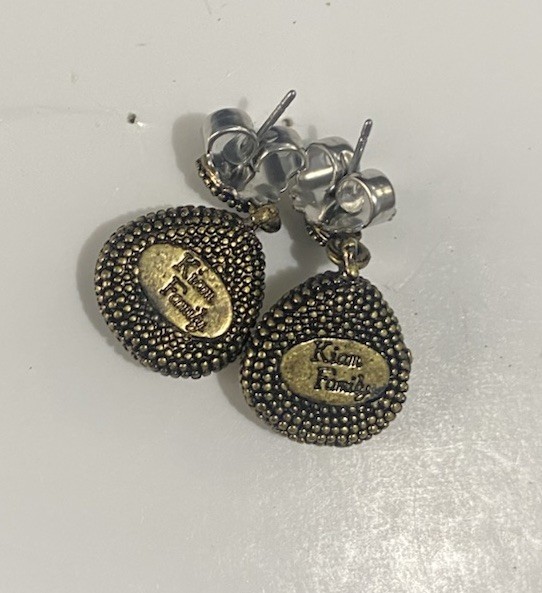 New Lia Sophia Kiam Family Matte Gold Caviar Earrings / Drop Genuine Quartz