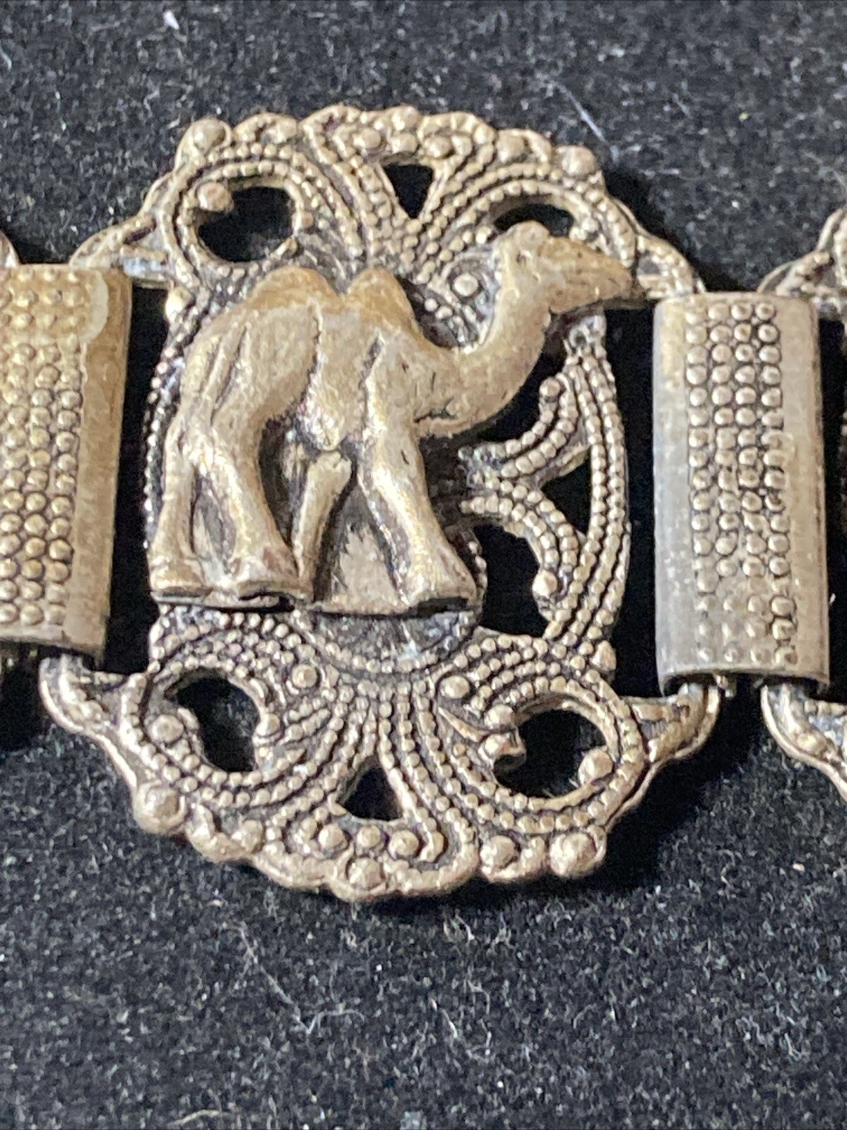 Signed SOUVENIR DE MAROC Bracelet Morocco Camels Sword Hand filigree 7.25″ wrist