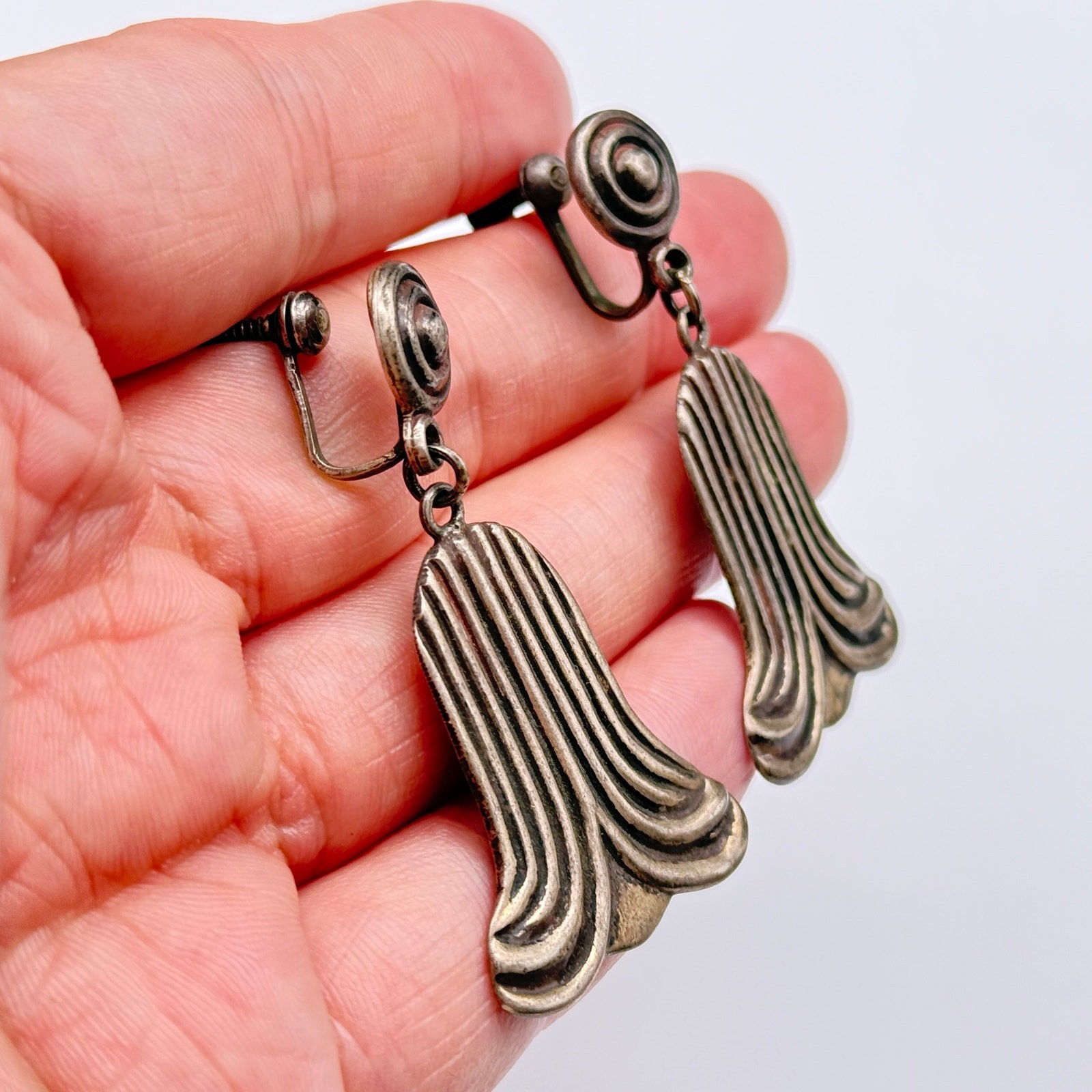 Vintage Los Castillo Trumpet Lily Taxco 495 Sterling Silver Screw Back Earrings