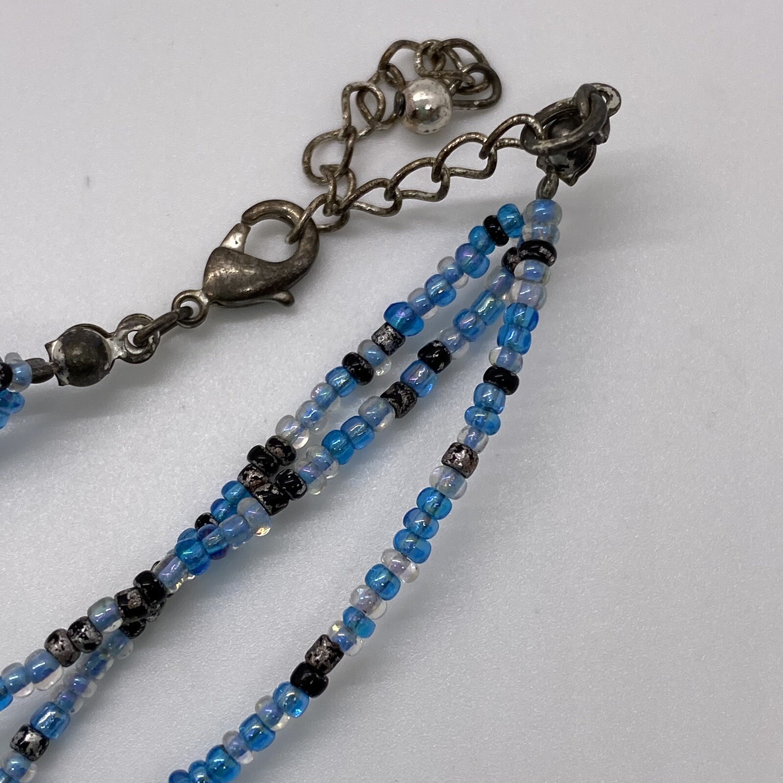 3 Strand Light Blue Glass Bead Necklace Teal Turquoise Beach Casual Handmade 15”