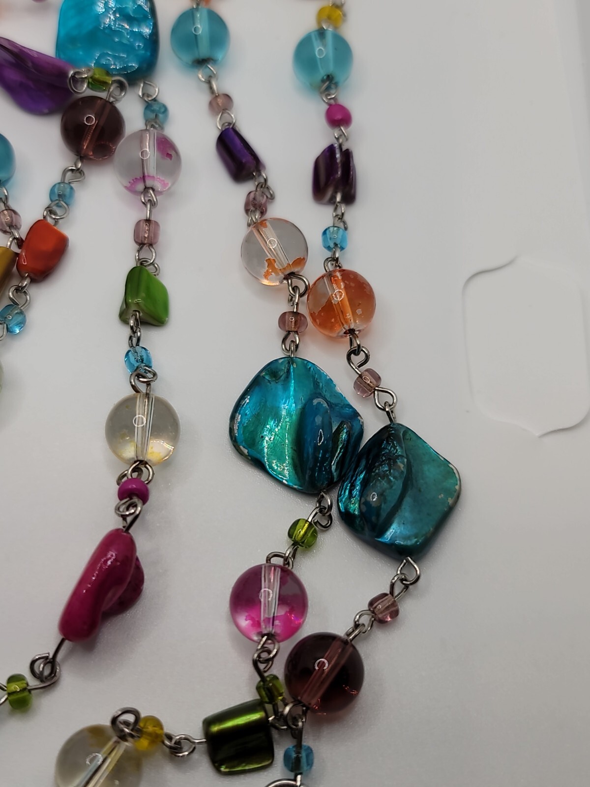 71″ Vintage Wear Repair Craft Multicolored Glass And Shell Necklace