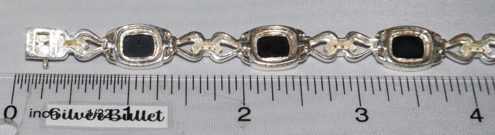 Vintage Sterling Silver Mosaic Opal Gem Inlay Link Michelle Albala Bracelet 7.5