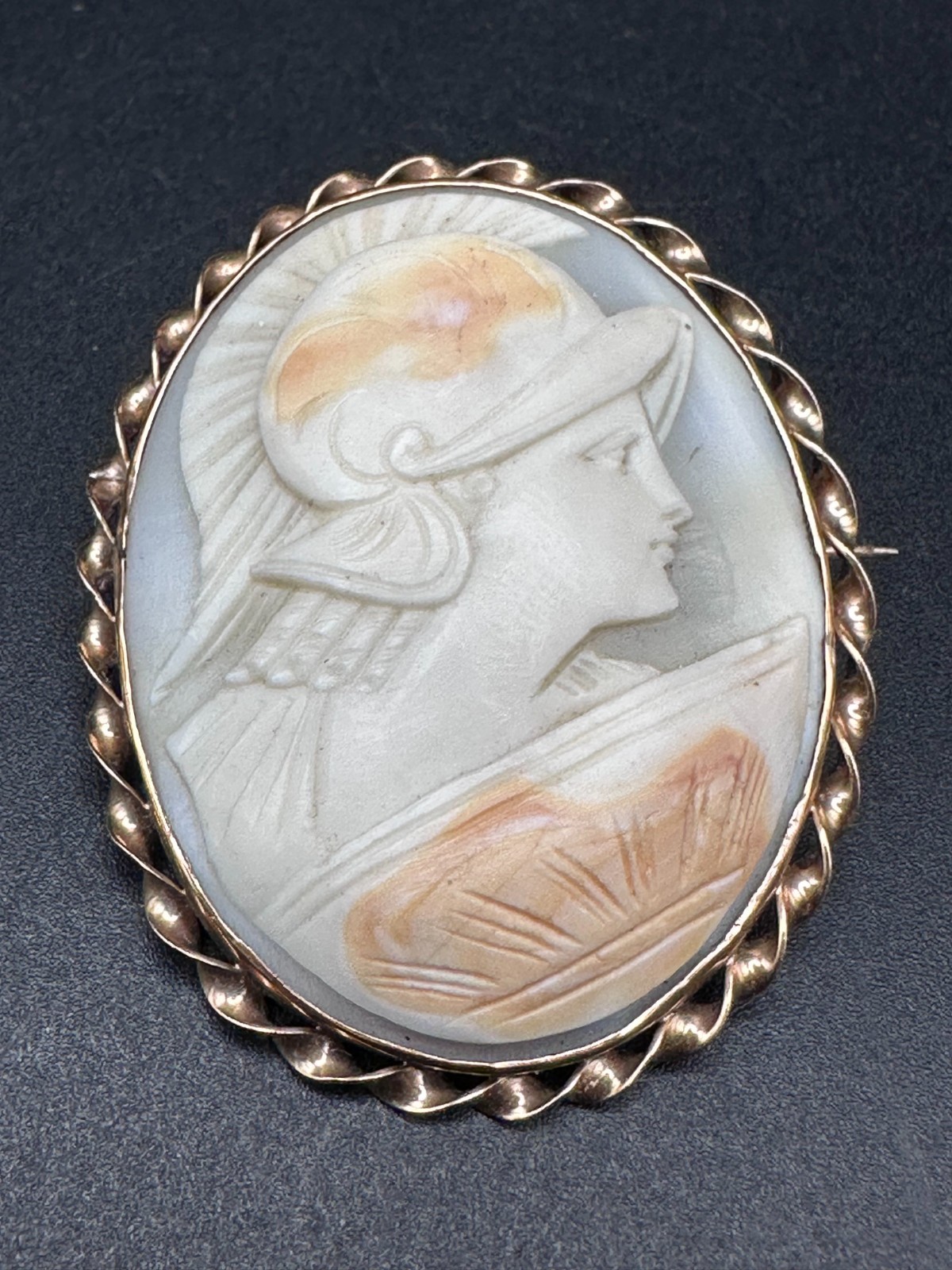 Antique 10K Gold Hand-Carved Shell Cameo Brooch – Classical Goddess