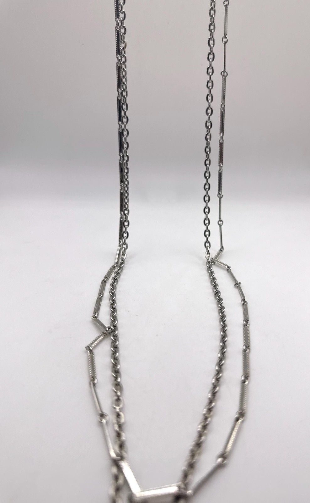 Vintage two strand long silver tone chain bar link