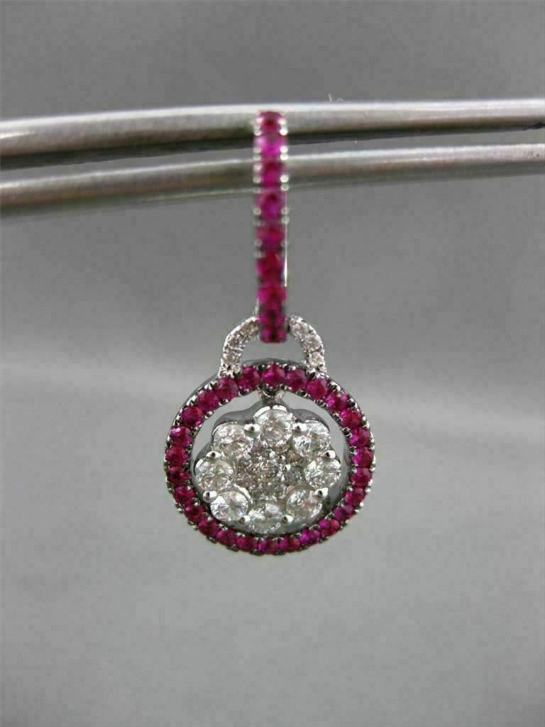 ANTIQUE 1.53CT PINK SAPPHIRE & DIAMOND 18KT WHITE GOLD FLOWER HANGING EARRINGS