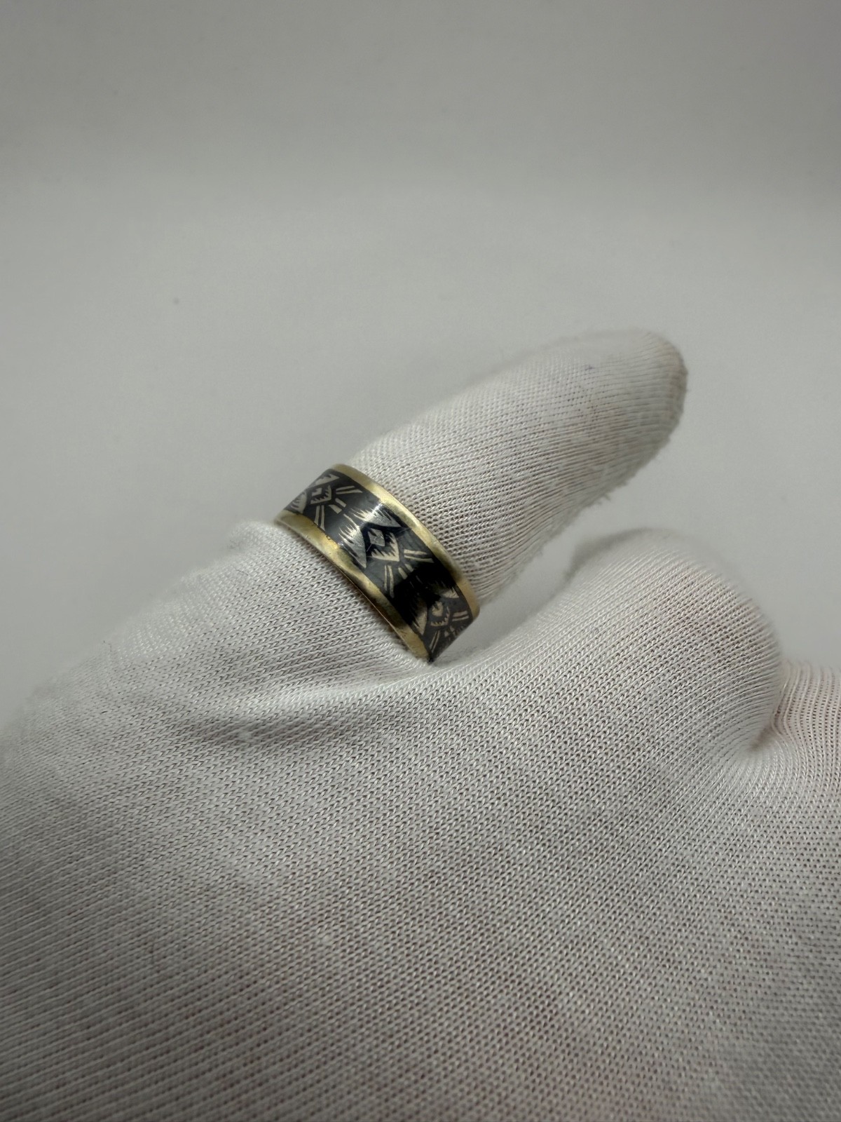 Vintage 875 Silver Ring Northern Niello USSR Size 8.5 Ethnic Band – 6.26g