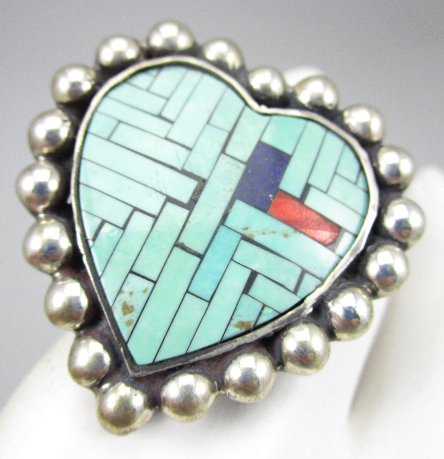 WONDERFUL DIAN MALOUF STERLING SILVER TURQUOISE MOSAIC HEART RING SZ 7